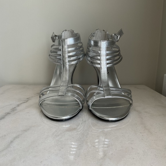 Gallery Sparkly Silver Strappy Stilettos - Picture 2 of 14